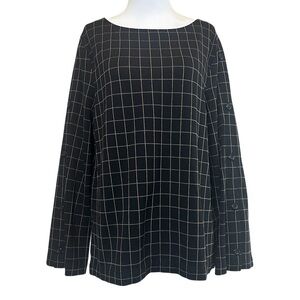 J. Jill Black Camel Tan Windowpane Ponte Knit Tunic Long Sleeve Top Petite Large